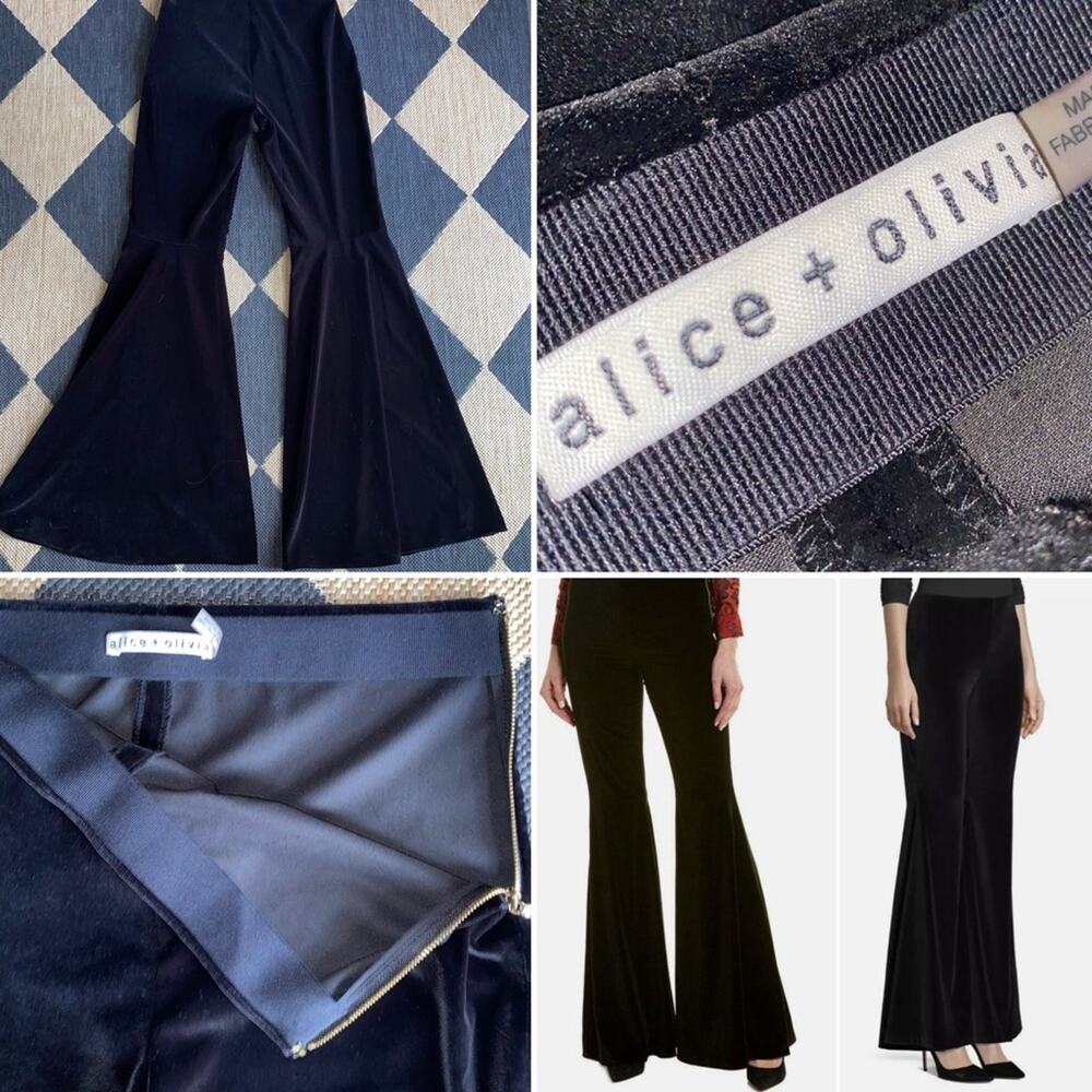 Alice + Olivia $399 Jinny Side-Zip Pants Black Velvet sz 6 EUC